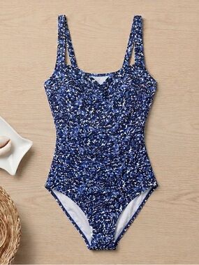 L.L. Bean Blue Printed One-Piece Swimsuit